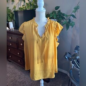 Mustard Ruffle Sleeve Polka Dot Blouse